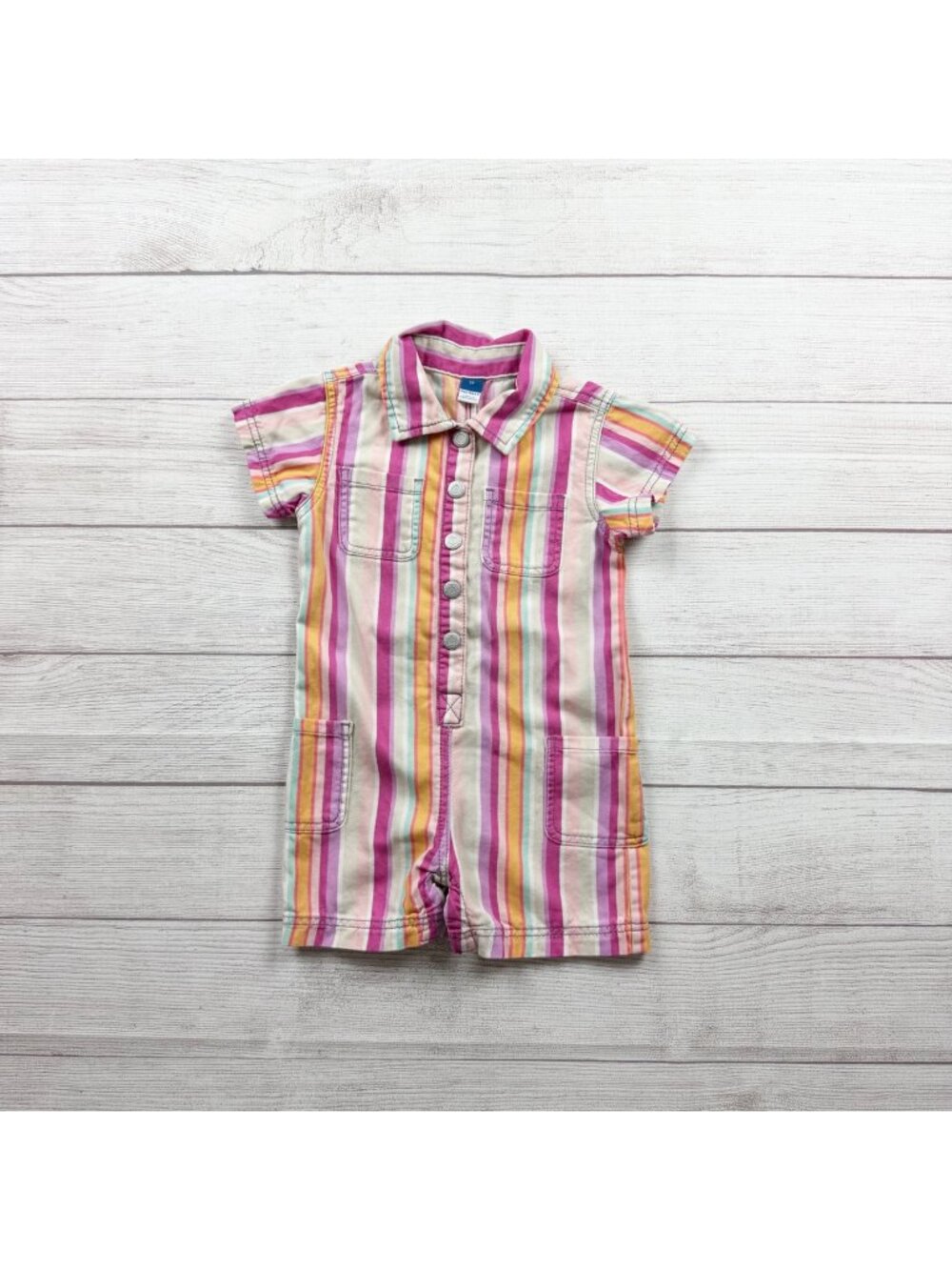 Old Navy Girls Striped Short Sleeve Button Up Romper Multicolor Cotton 2T
